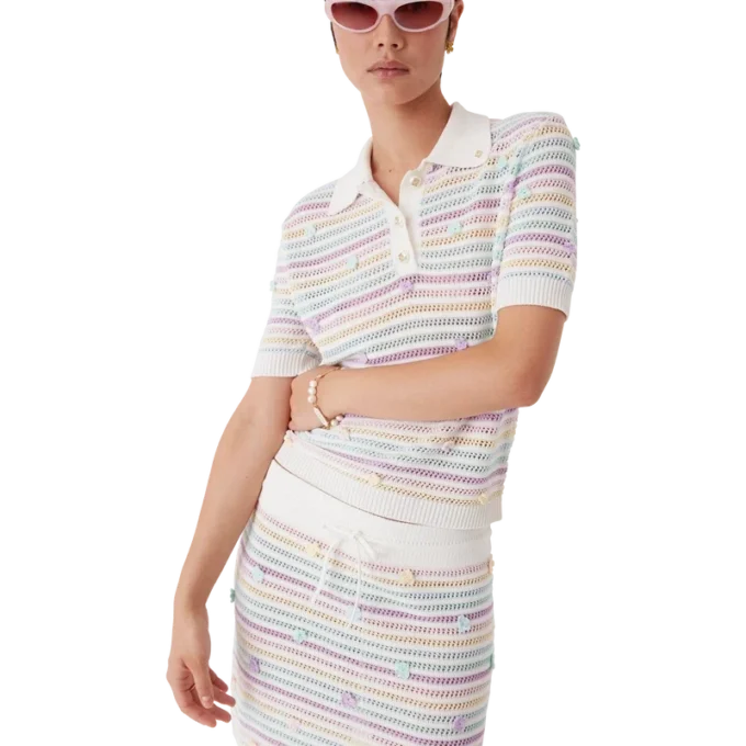 Polo de algodón de ganchillo con rayas florales