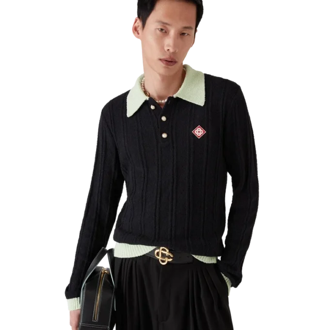 Polo de manga larga de bouclé