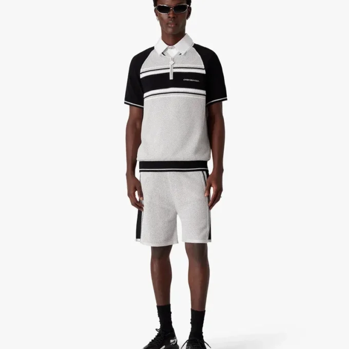 Polo de pantalón corto con cremallera y rayas de malla metalizada