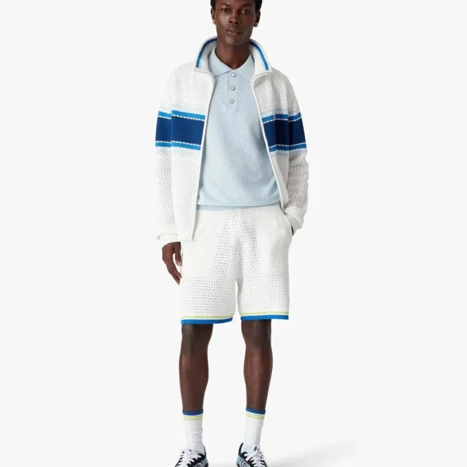 Polo de pantalón corto con monograma azul en punto calado