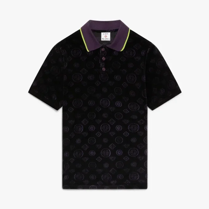 Polo de terciopelo con monograma morado