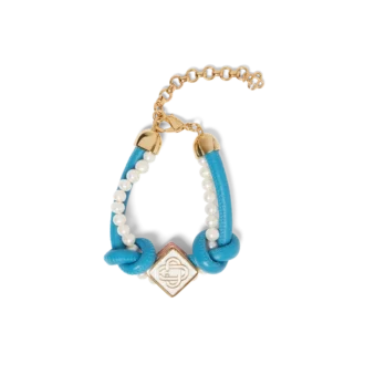 Pulsera de perlas con nudos azul