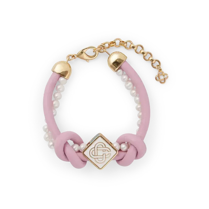 Pulsera de perlas con nudos rosa