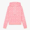 Sudadera con capucha de terciopelo rosa con monograma Sudadera con capucha de terciopelo rosa con monograma