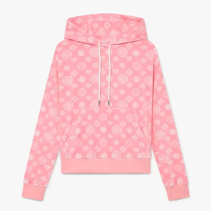Sudadera con capucha de terciopelo rosa con monograma Sudadera con capucha de terciopelo rosa con monograma