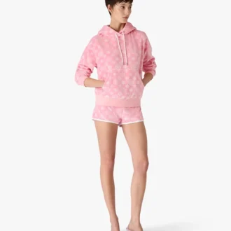 Sudadera con capucha de terciopelo rosa con monograma