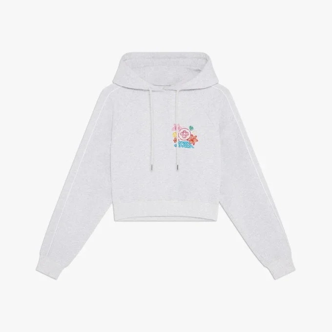 Sudadera corta con capucha y bordado gris