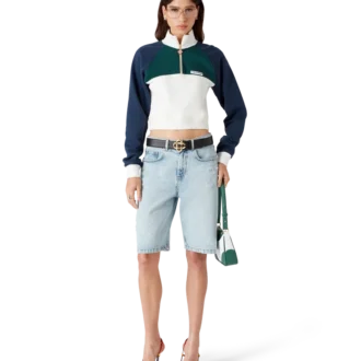 Sudadera corta con cremallera de un cuarto y bloques de color