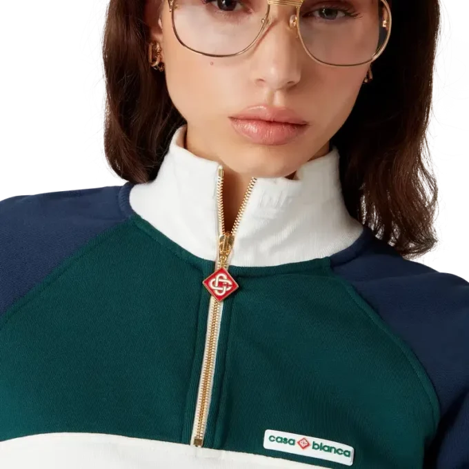 Sudadera corta con cremallera de un cuarto y bloques de color Sudadera corta con cremallera de un cuarto y bloques de color