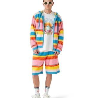 Sudadera oversize con capucha y rayas de tejido mullido