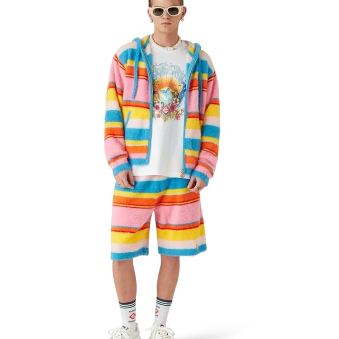 Sudadera oversize con capucha y rayas de tejido mullido