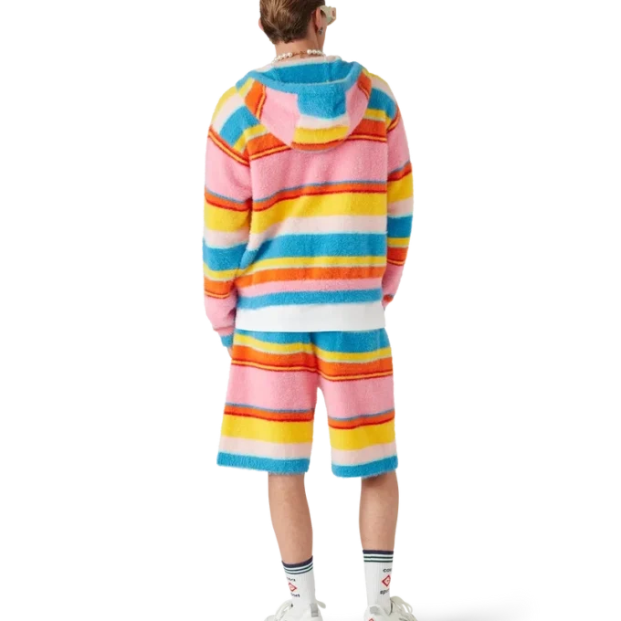 Sudadera oversize con capucha y rayas de tejido mullido