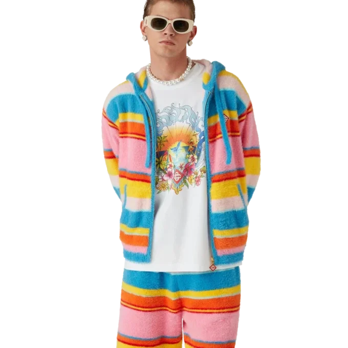 Sudadera oversize con capucha y rayas de tejido mullido