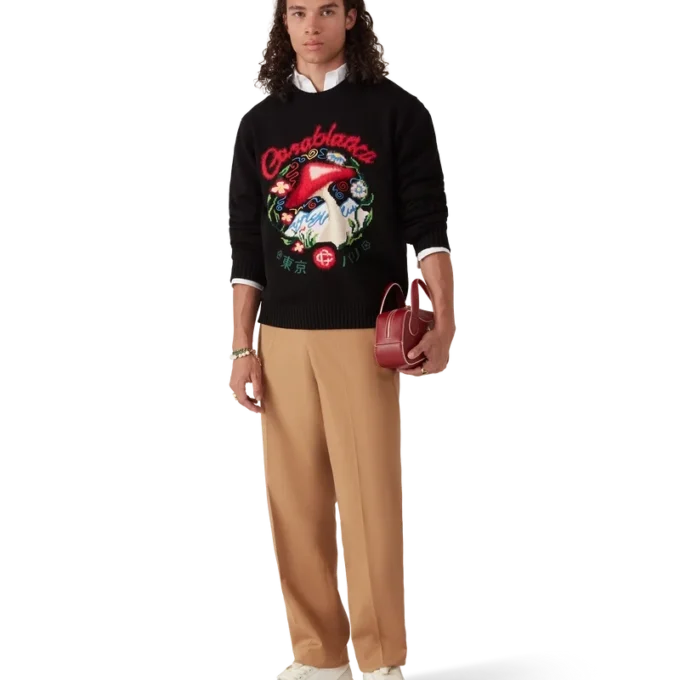 Suéter de algodón con bordado de setas