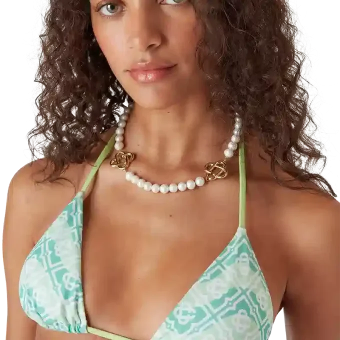 Top de bikini con monograma ondulado