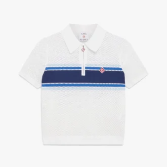 Top de malla a rayas blancas y azules