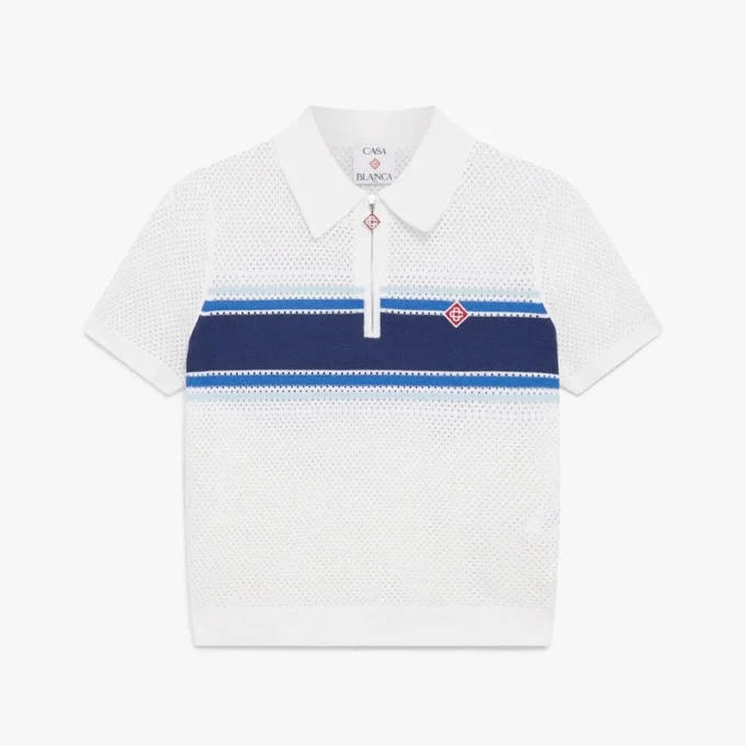 Top de malla a rayas blancas y azules