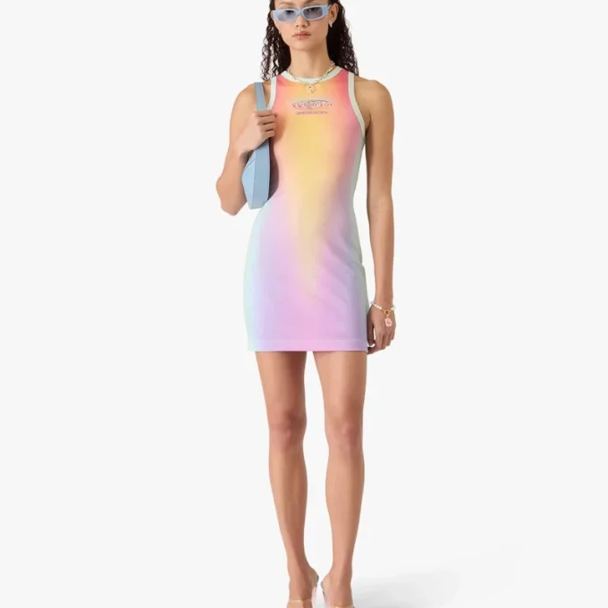 Vestido largo sin mangas con degradado de cristal