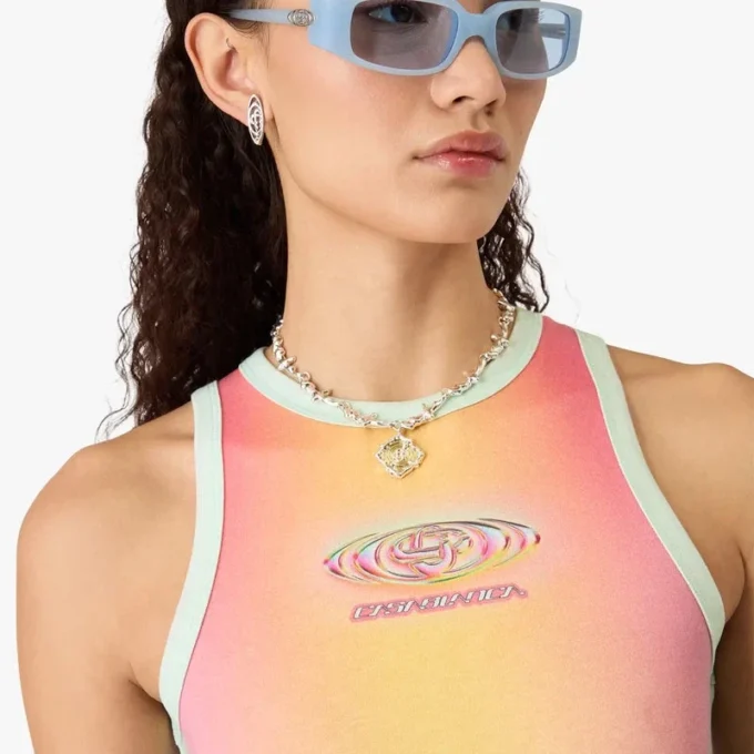 Vestido largo sin mangas con degradado de cristal