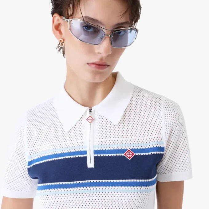 Vestido midi de malla a rayas blancas y azules