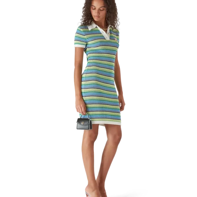 Vestido midi de manga corta a rayas