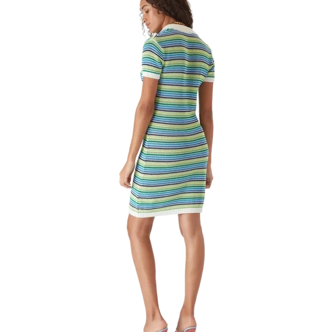 Vestido midi de manga corta a rayas