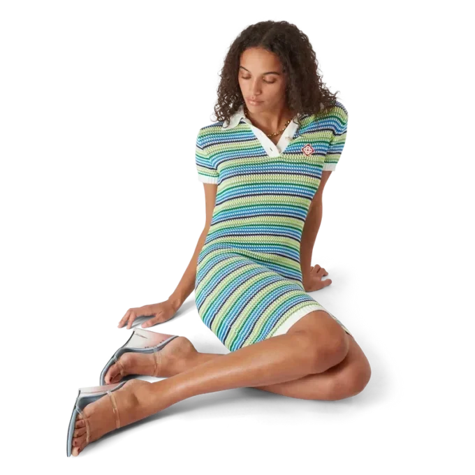 Vestido midi de manga corta a rayas