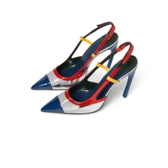 Zapatos de tacón con tiras traseras y arco cromado