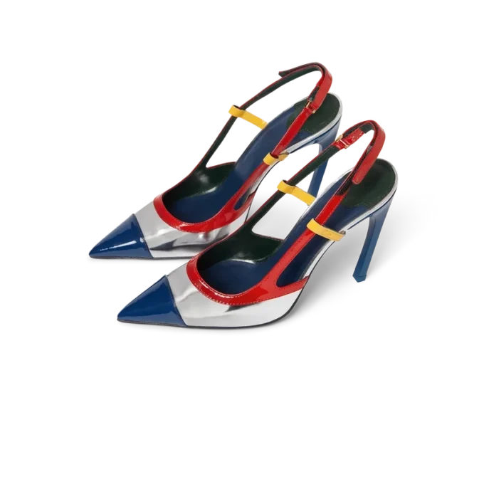 Zapatos de tacón con tiras traseras y arco cromado